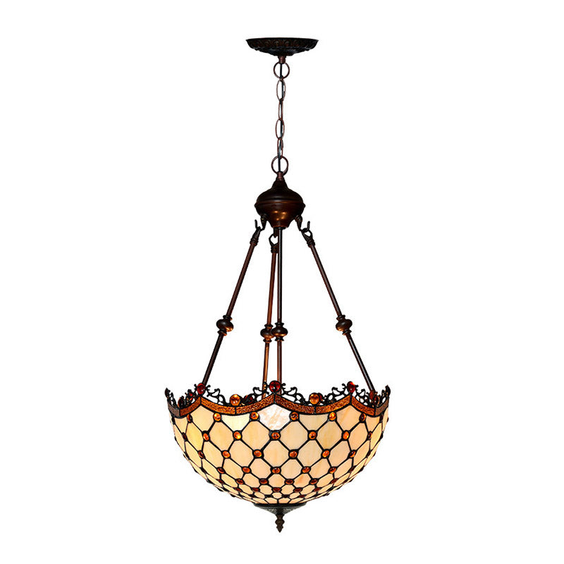 Stained Glass Beaded Chandelier Baroque 2/3 Lights White Suspension Lighting Fixture for Corridor