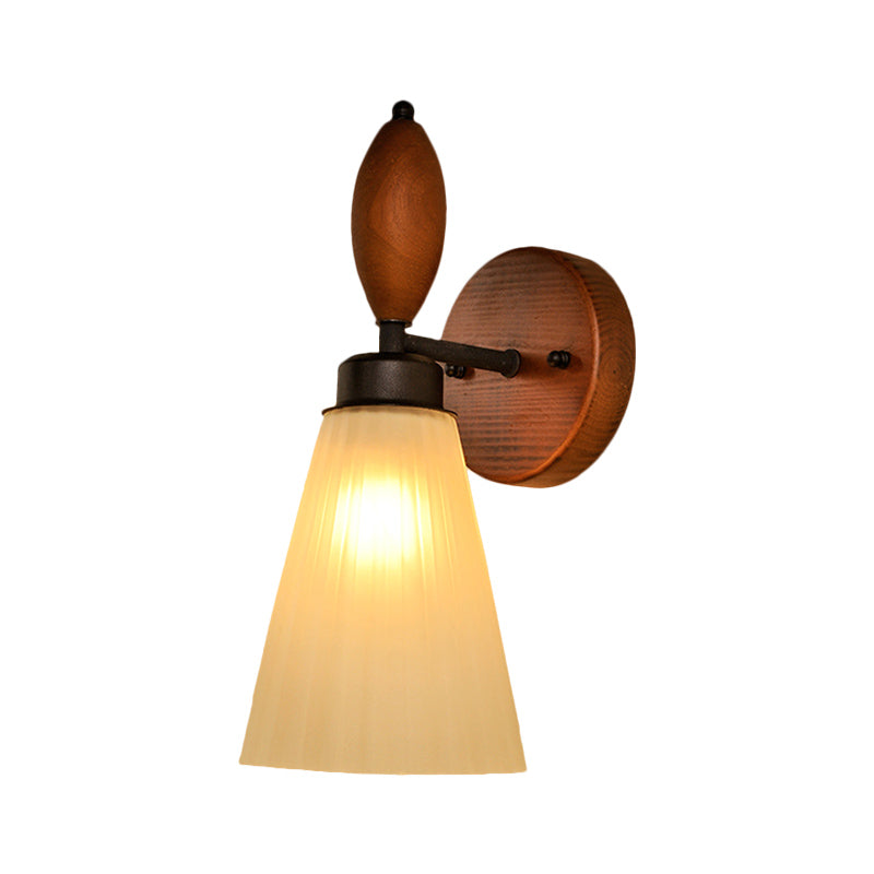 Frosted Glass Conic Wall Mounted Lamp Modern Stijlvol 1 licht roodbruine SCONCE Licht met houten achterplaat