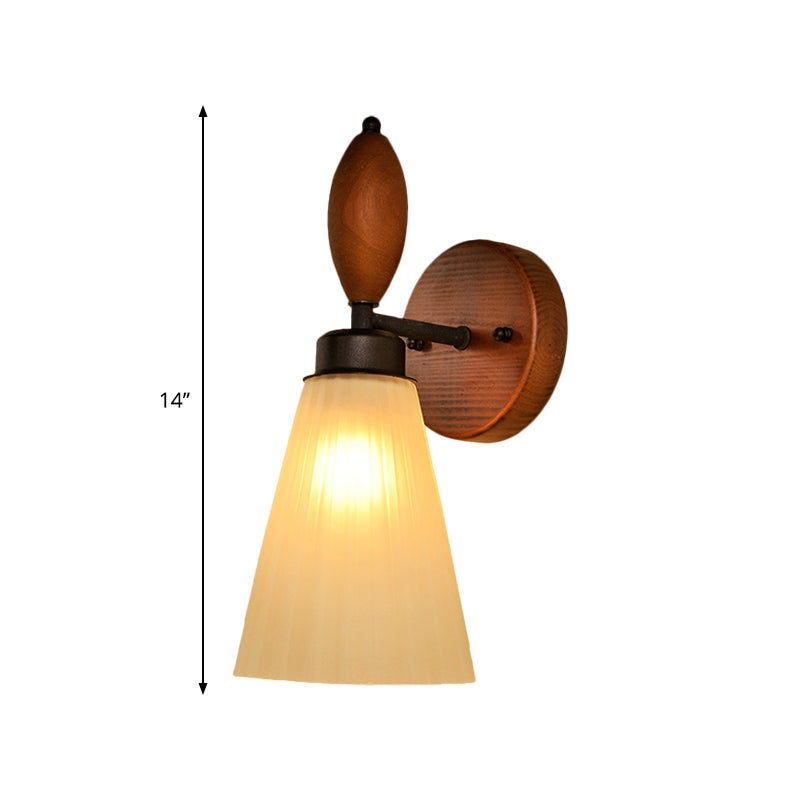 Frosted Glass Conic Wall Mounted Lamp Modern Stijlvol 1 licht roodbruine SCONCE Licht met houten achterplaat