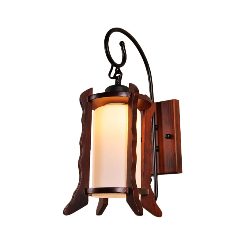 Roodbruine lantaarn wandmontage licht traditionele stijl 1 kop houten sconce verlichting met melkglazen schaduw
