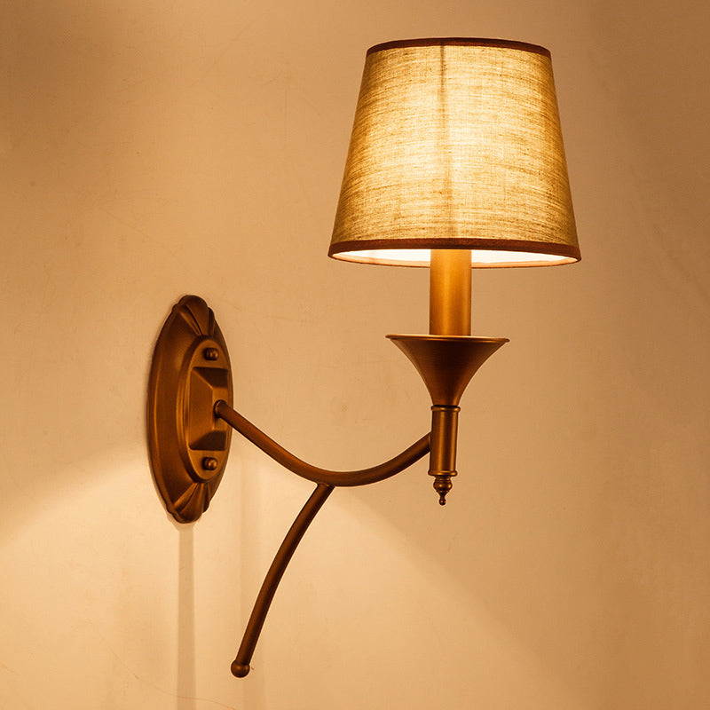 1/2-Bulb Bedroom Wall Mounted Lamp Countryside Army Green Sconce Lighting with Conic Fabric Shade