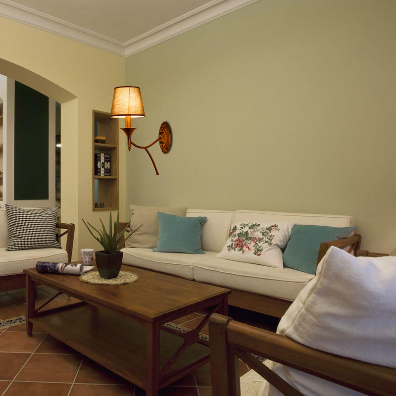 1/2-Bulb Bedroom Wall Mounted Lamp Countryside Army Green Sconce Lighting with Conic Fabric Shade