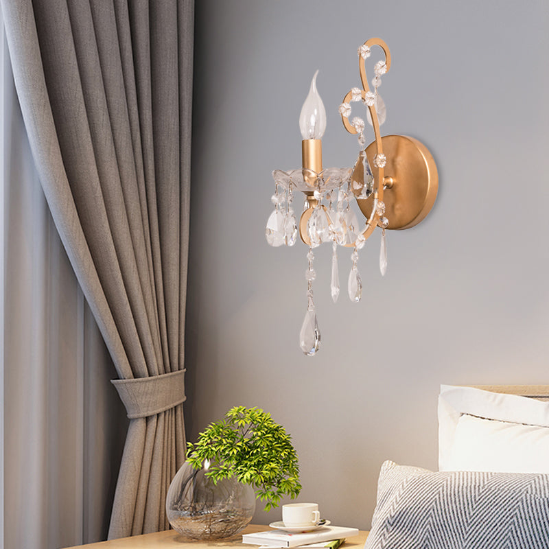 Kaarsenstijl metalen sconce licht rustiek 1 lichte woonkamer muurverlichting in zilver/goud met kristaldruppel