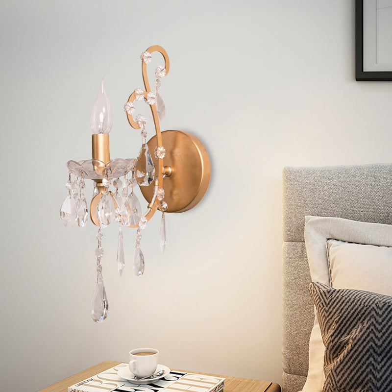 Kaarsenstijl metalen sconce licht rustiek 1 lichte woonkamer muurverlichting in zilver/goud met kristaldruppel