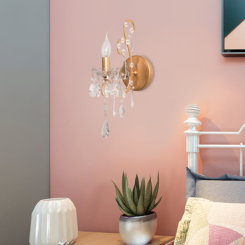 Kaarsenstijl metalen sconce licht rustiek 1 lichte woonkamer muurverlichting in zilver/goud met kristaldruppel