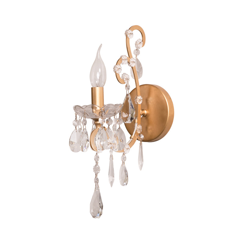 Kaarsenstijl metalen sconce licht rustiek 1 lichte woonkamer muurverlichting in zilver/goud met kristaldruppel