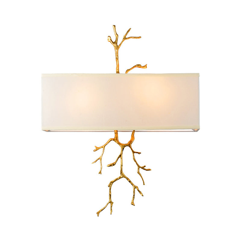 Black/White 2 Lights Wall Mounted Lighting Traditional-Style Fabric Rectangle Sconce Light