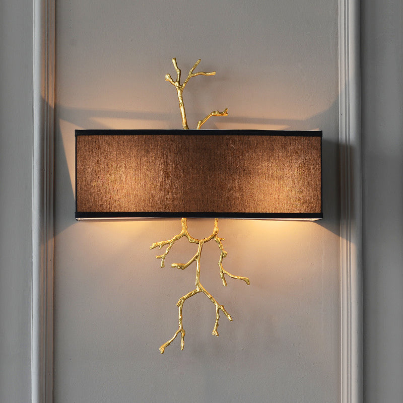 Black/White 2 Lights Wall Mounted Lighting Traditional-Style Fabric Rectangle Sconce Light