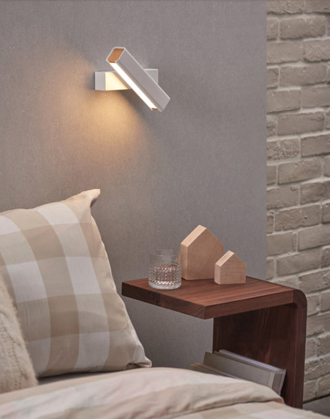 Aluminium LED Rotatable Wall Sconce in Modern Minimalist Style Wooden Wall Lamp for Bedroom