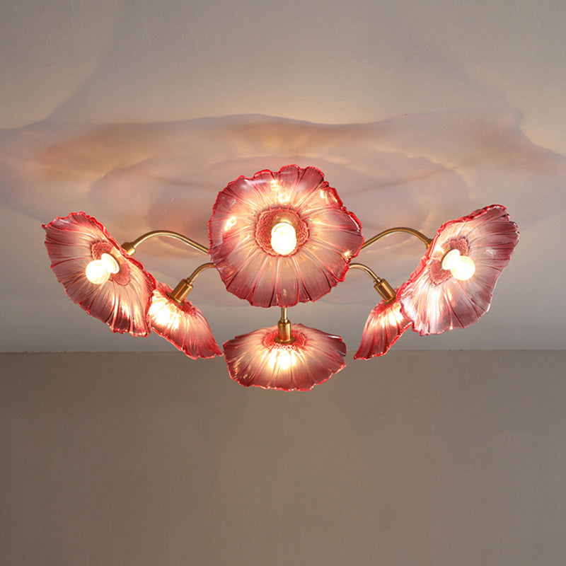Blume Semi Flush Mount Leuchte moderne Glasdeckleuchten für Wohnzimmer