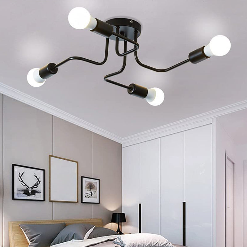 Spoutnik Semi-Flush Mount Light Fixture Industrial Metallic Ceiling Mount Chandelier for Bedroom