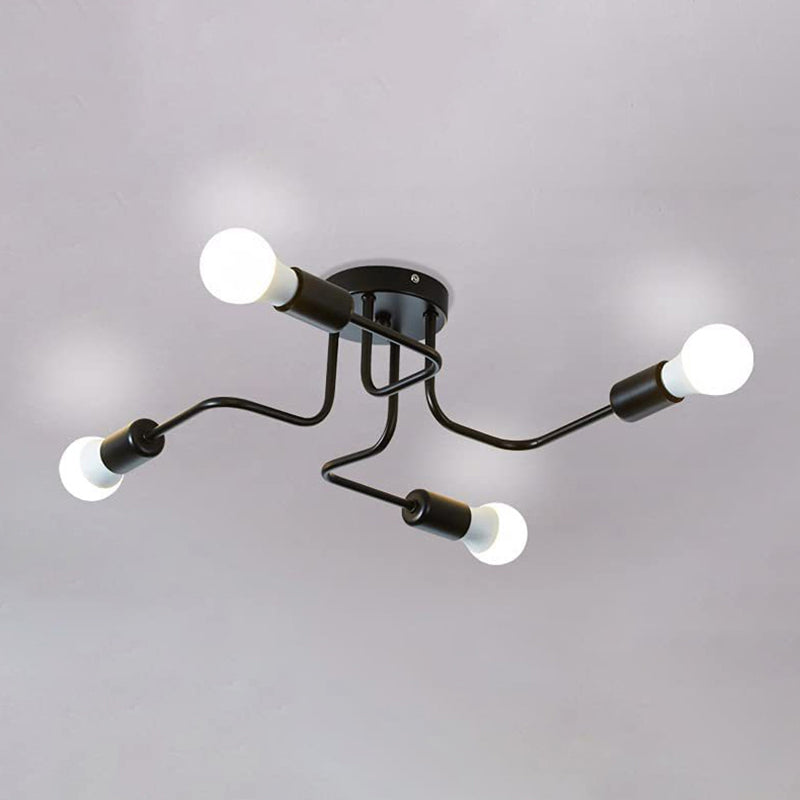 Spoutnik Semi-Flush Mount Light Fixture Industrial Metallic Ceiling Mount Chandelier for Bedroom