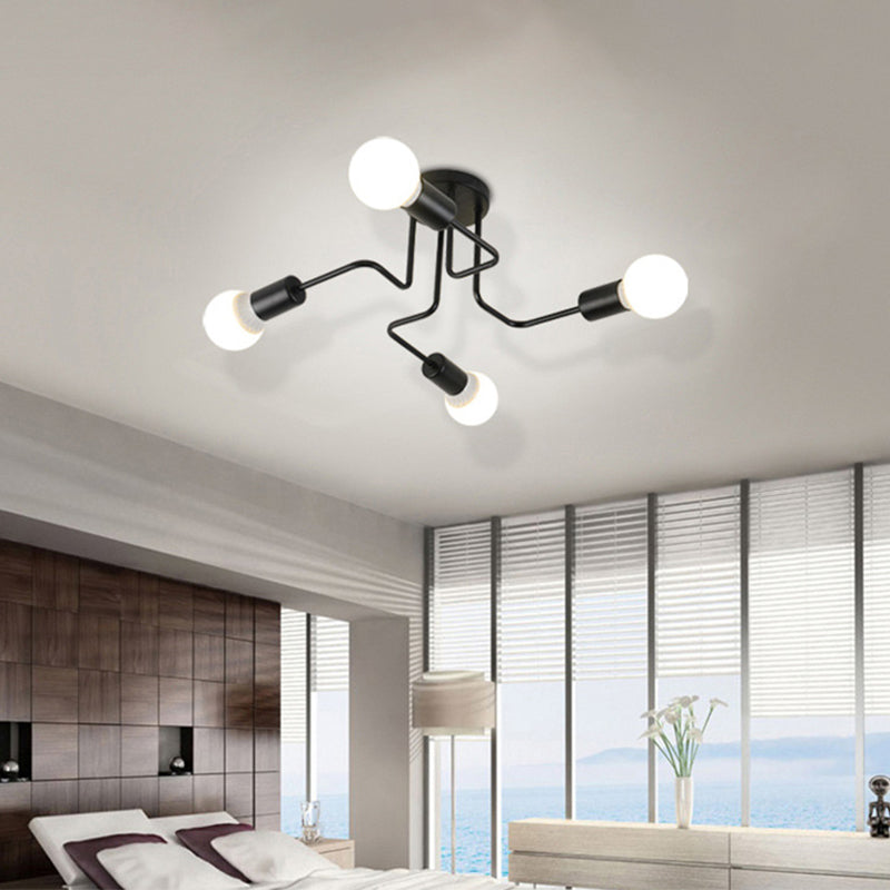 Spoutnik Semi-Flush Mount Light Fixture Industrial Metallic Ceiling Mount Chandelier for Bedroom