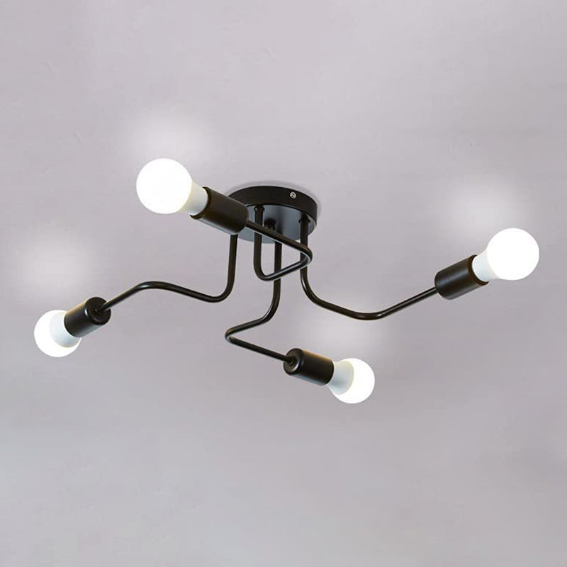 Spoutnik Semi-Flush Mount Light Fixture Industrial Metallic Ceiling Mount Chandelier for Bedroom