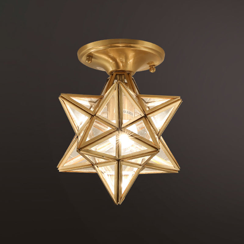 Luz de techo semi-flush de estrella lámpara de lámpara de montaje de techo de vidrio tradicional para dormitorio
