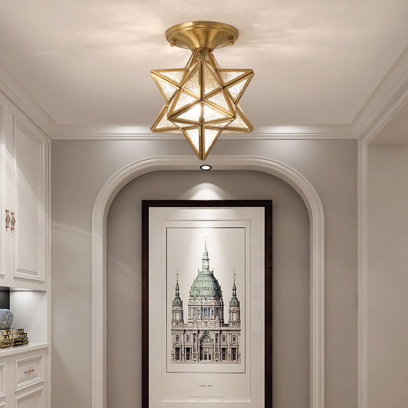 Luz de techo semi-flush de estrella lámpara de lámpara de montaje de techo de vidrio tradicional para dormitorio