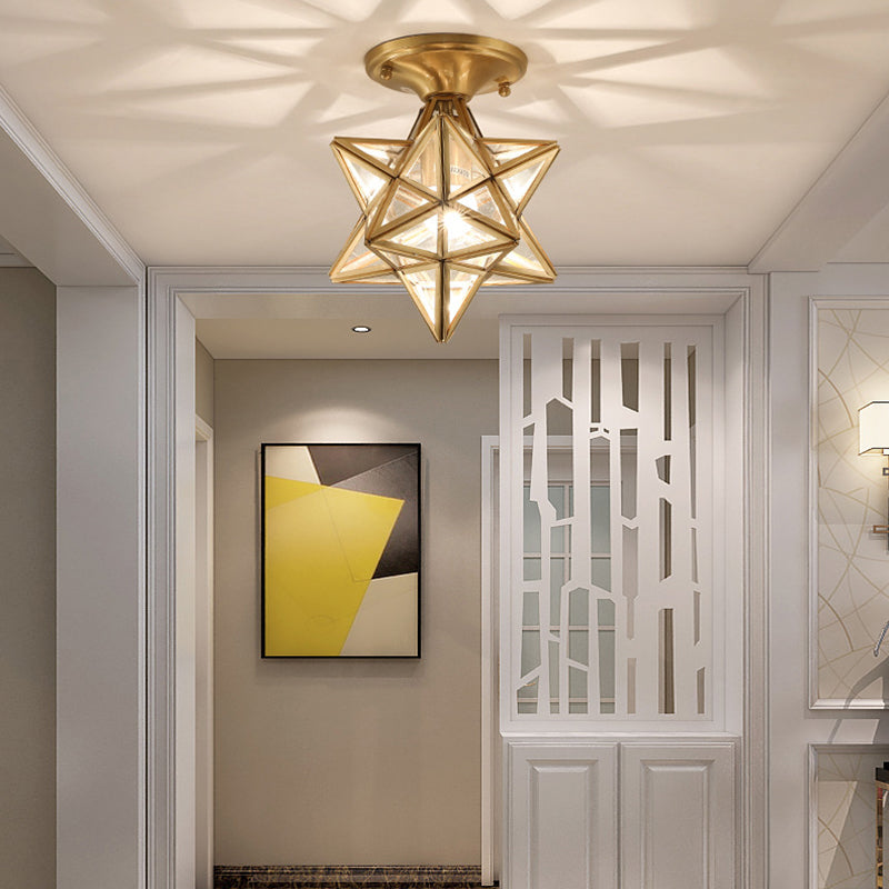 Luz de techo semi-flush de estrella lámpara de lámpara de montaje de techo de vidrio tradicional para dormitorio