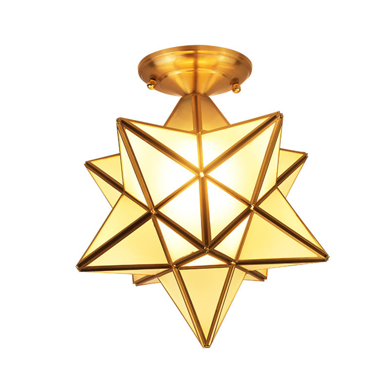 Luz de techo semi-flush de estrella lámpara de lámpara de montaje de techo de vidrio tradicional para dormitorio