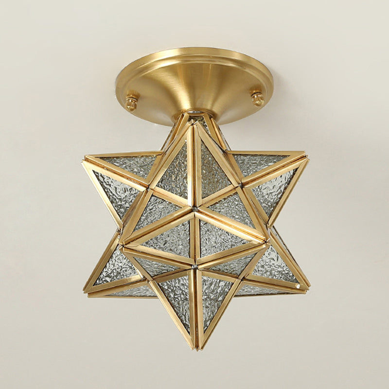 Luz de techo semi-flush de estrella lámpara de lámpara de montaje de techo de vidrio tradicional para dormitorio