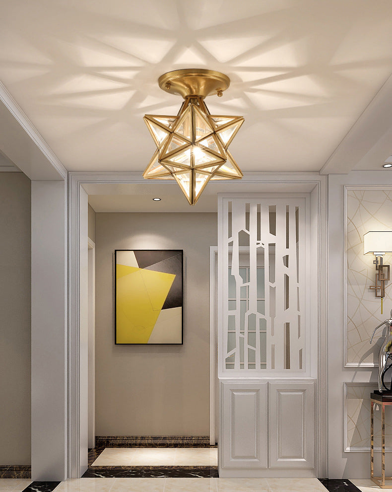 Luz de techo semi-flush de estrella lámpara de lámpara de montaje de techo de vidrio tradicional para dormitorio