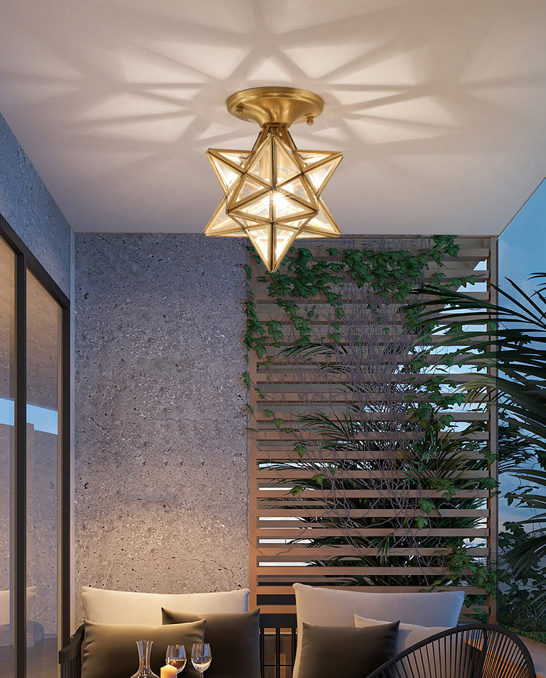 Luz de techo semi-flush de estrella lámpara de lámpara de montaje de techo de vidrio tradicional para dormitorio