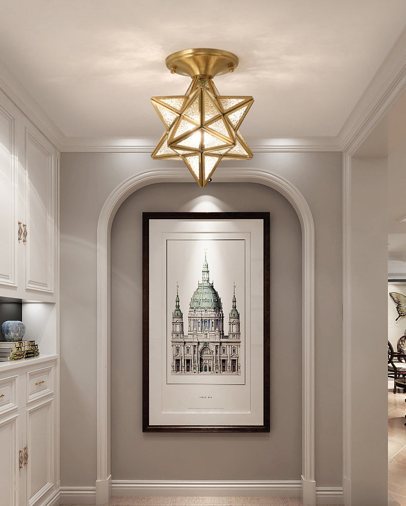 Luz de techo semi-flush de estrella lámpara de lámpara de montaje de techo de vidrio tradicional para dormitorio