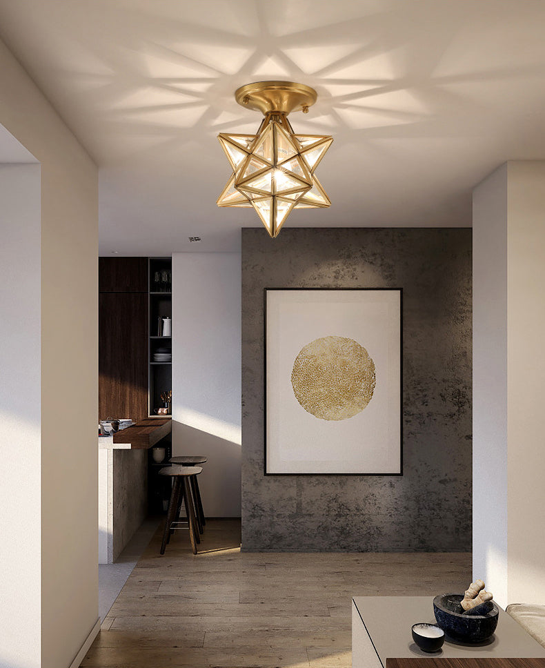 Luz de techo semi-flush de estrella lámpara de lámpara de montaje de techo de vidrio tradicional para dormitorio