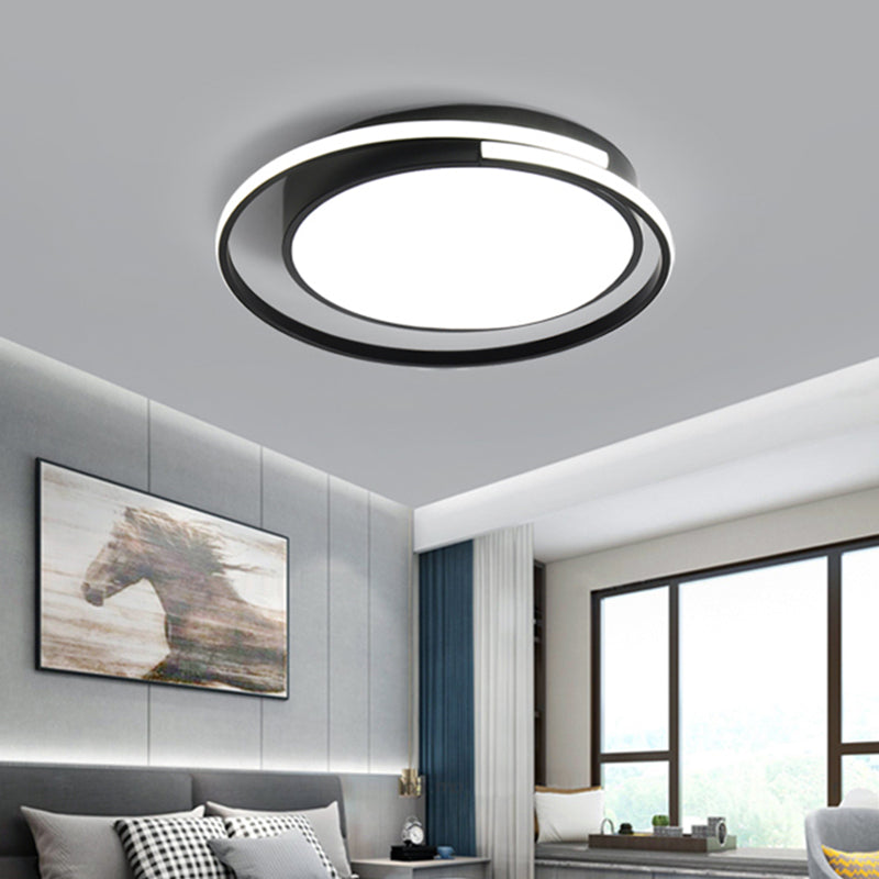 Black and White Metal Flush Mount Modern Style Rounded Ceiling Light Fixture for Bedroom