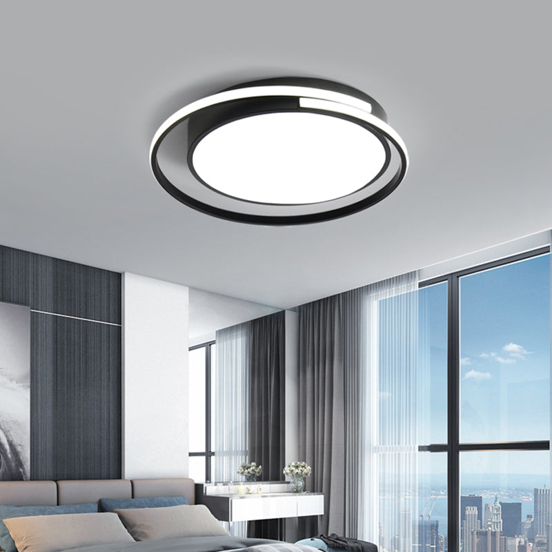 Black and White Metal Flush Mount Modern Style Rounded Ceiling Light Fixture for Bedroom