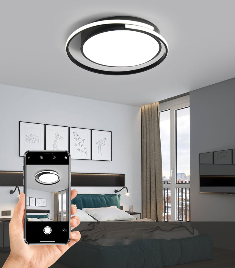 Black and White Metal Flush Mount Modern Style Rounded Ceiling Light Fixture for Bedroom
