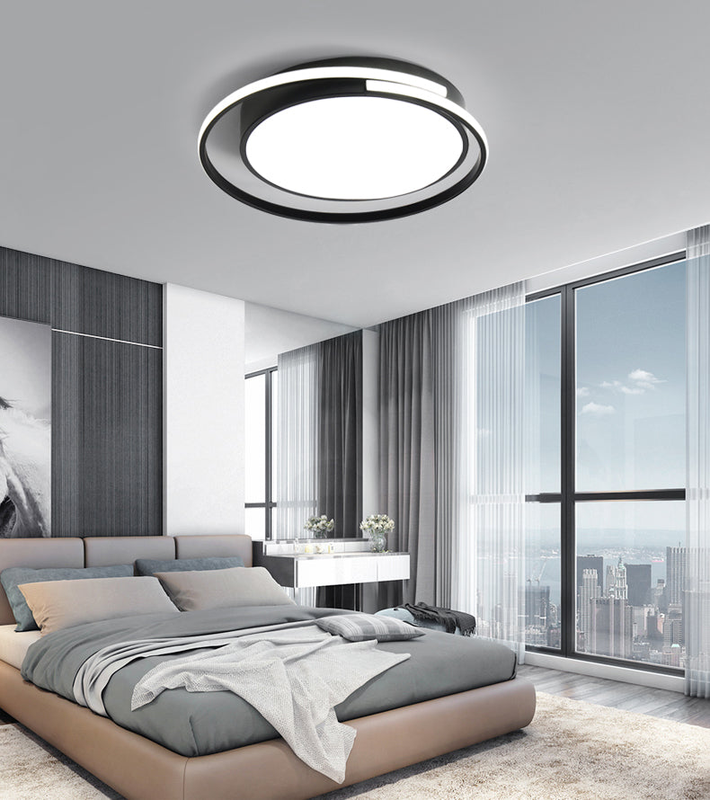Black and White Metal Flush Mount Modern Style Rounded Ceiling Light Fixture for Bedroom