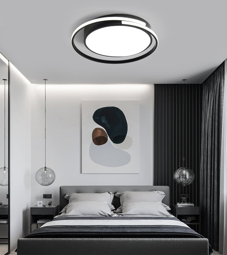 Black and White Metal Flush Mount Modern Style Rounded Ceiling Light Fixture for Bedroom
