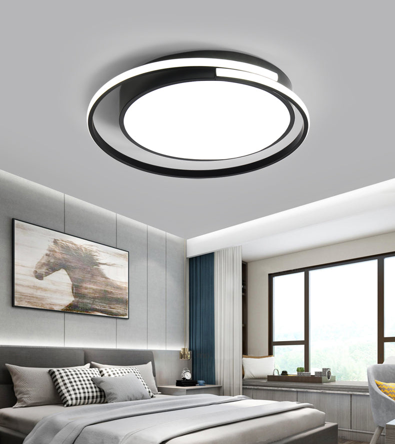 Black and White Metal Flush Mount Modern Style Rounded Ceiling Light Fixture for Bedroom