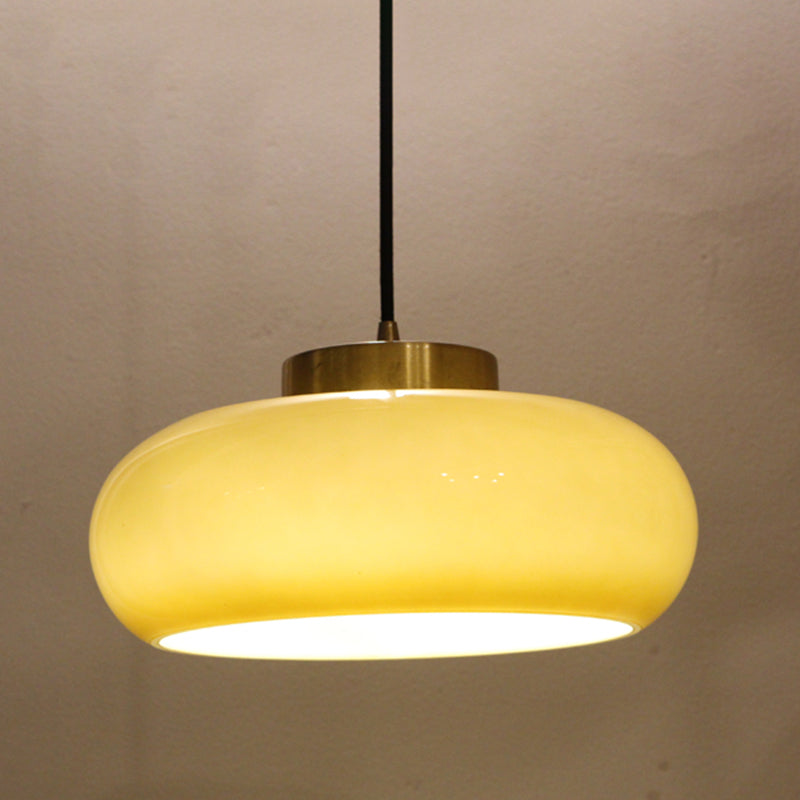 Colonial Style Brass Flush Mount Drum Hand-blown Glass Ceiling Light Fixture for Bathroom