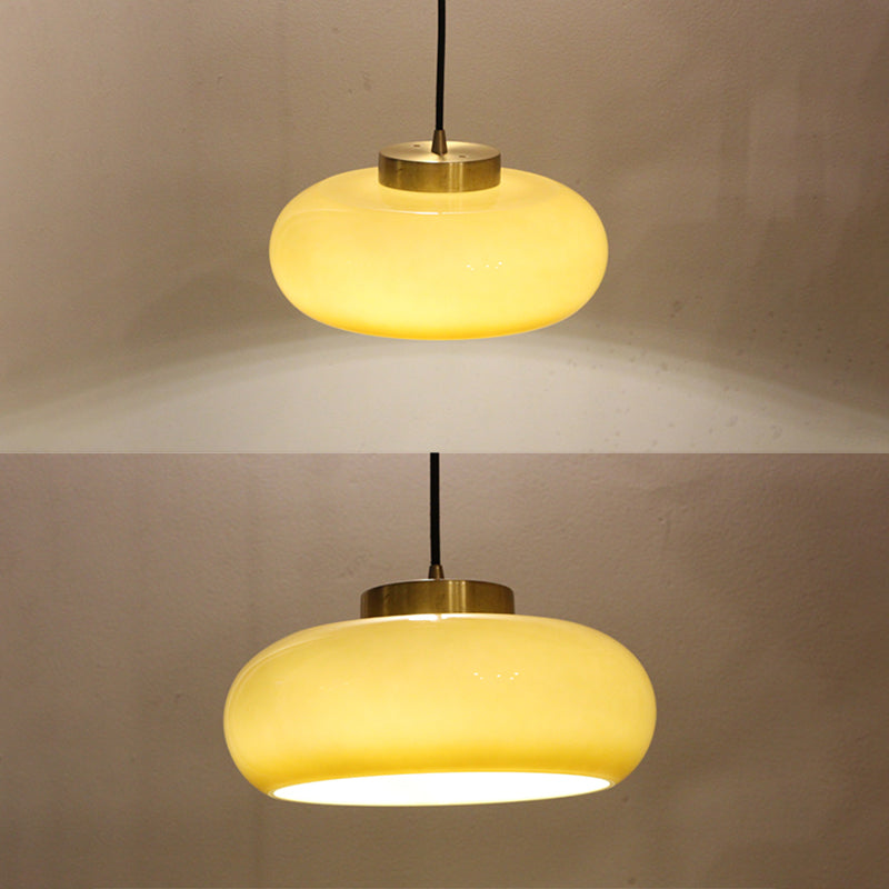 Colonial Style Brass Flush Mount Drum Hand-blown Glass Ceiling Light Fixture for Bathroom