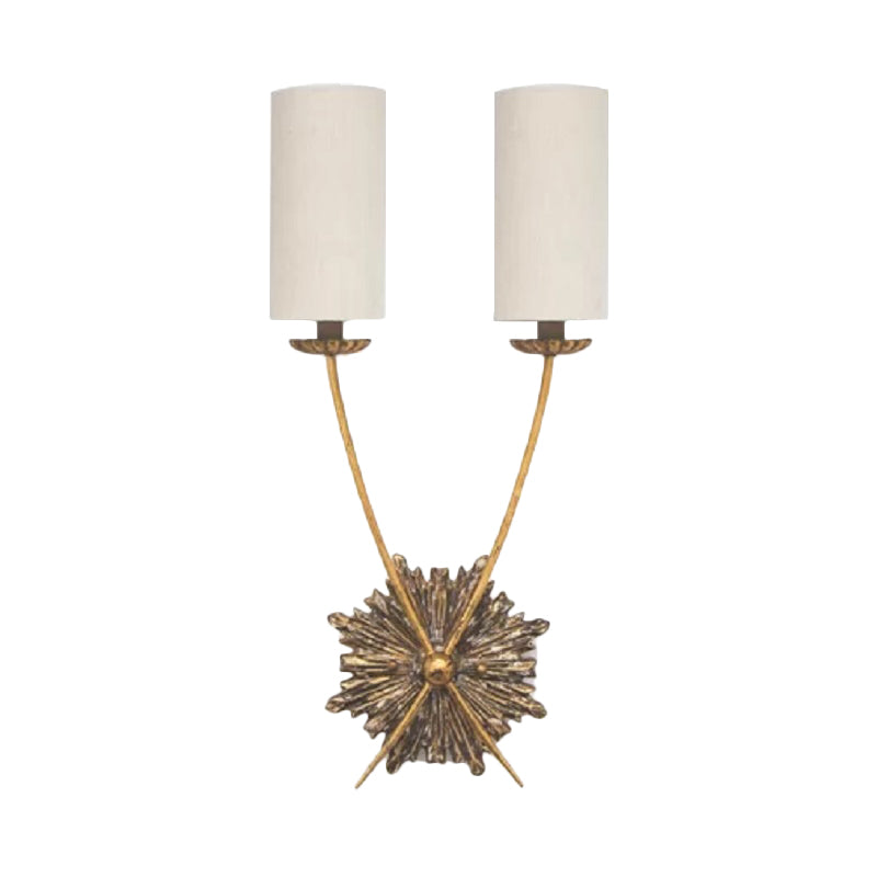 Traditional Tube Vanity Lighting Idea 2 Lights Fabric Sconce Light Fixture in White for Bathroom