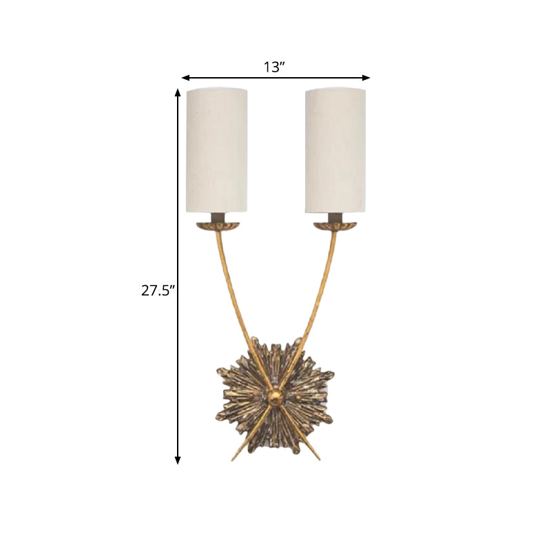 Traditional Tube Vanity Lighting Idea 2 Lights Fabric Sconce Light Fixture in White for Bathroom