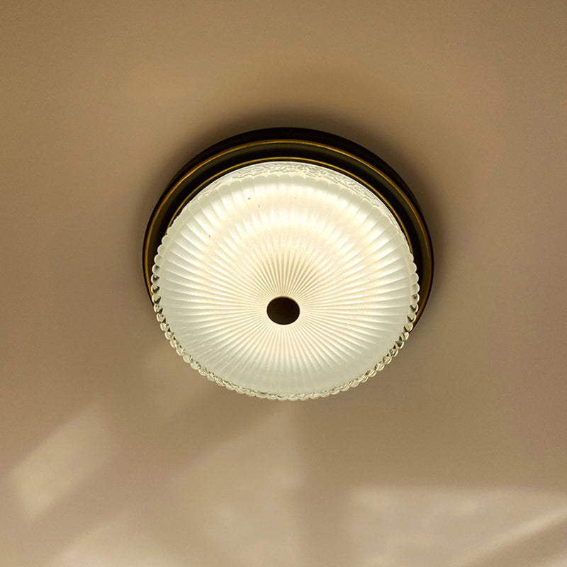 Luminaire de plafond de chambre à coucher en verre transparent en forme de tambour de style colonial