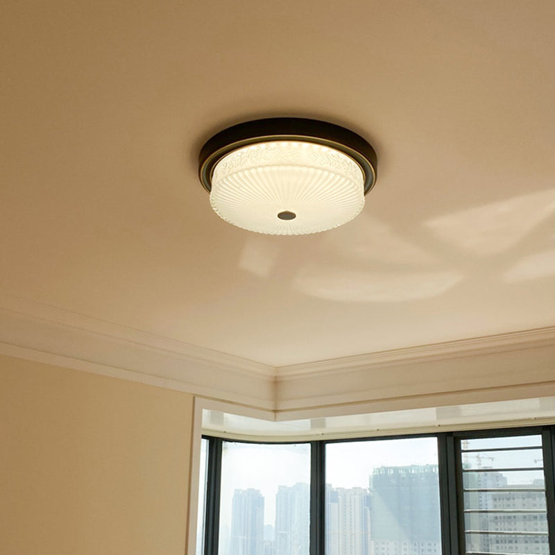 Luminaire de plafond de chambre à coucher en verre transparent en forme de tambour de style colonial