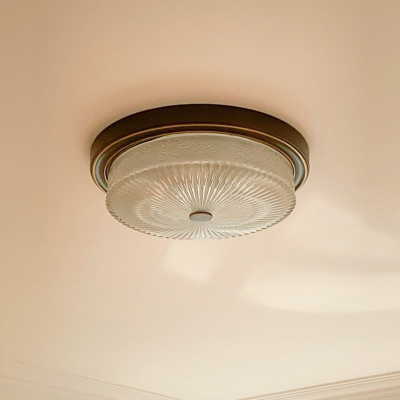 Luminaire de plafond de chambre à coucher en verre transparent en forme de tambour de style colonial