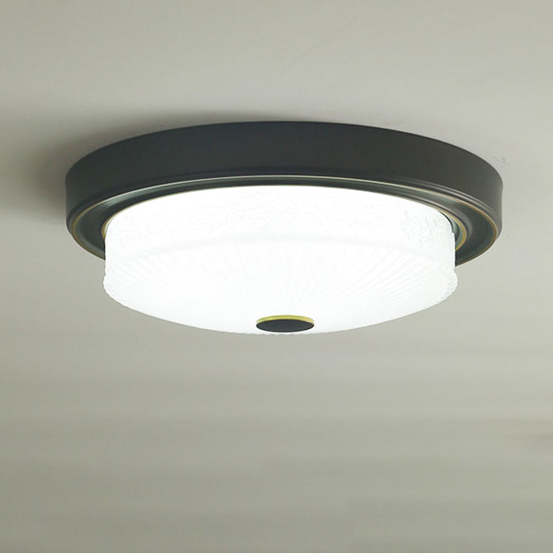 Luminaire de plafond de chambre à coucher en verre transparent en forme de tambour de style colonial