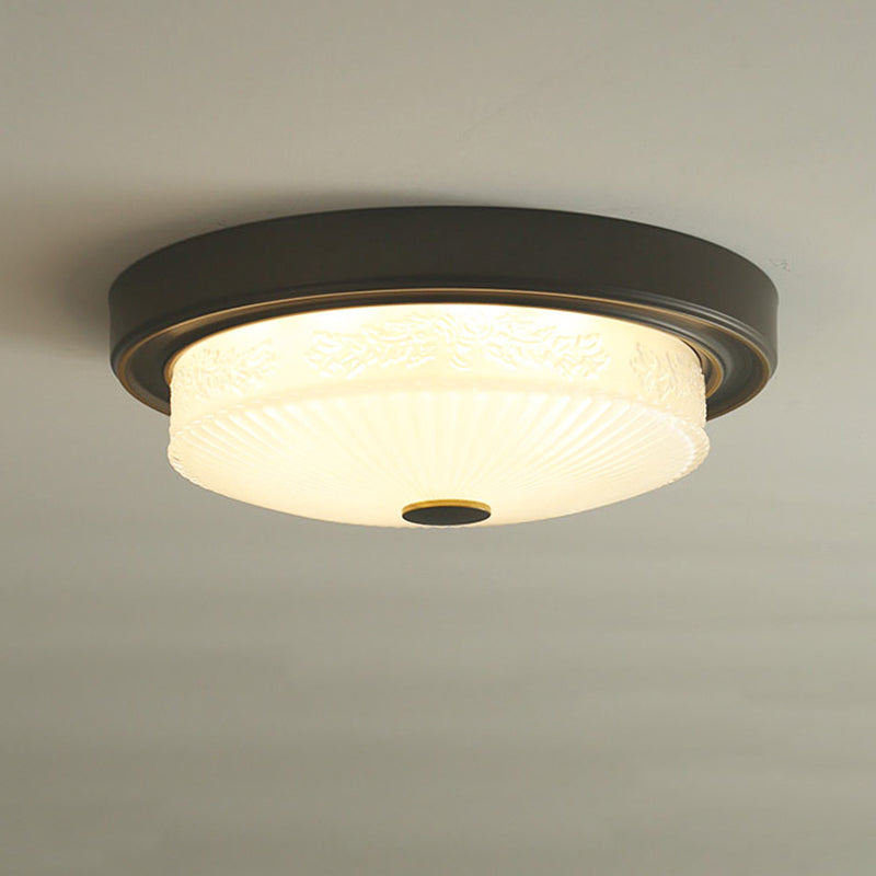 Luminaire de plafond de chambre à coucher en verre transparent en forme de tambour de style colonial
