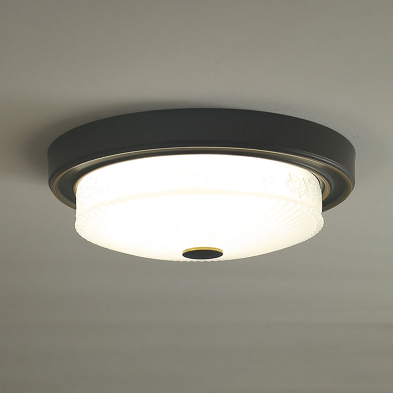 Luminaire de plafond de chambre à coucher en verre transparent en forme de tambour de style colonial