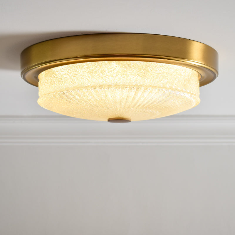 Luminaire de plafond de chambre à coucher en verre transparent en forme de tambour de style colonial