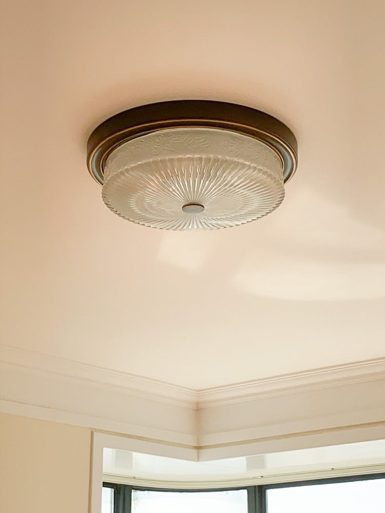 Luminaire de plafond de chambre à coucher en verre transparent en forme de tambour de style colonial