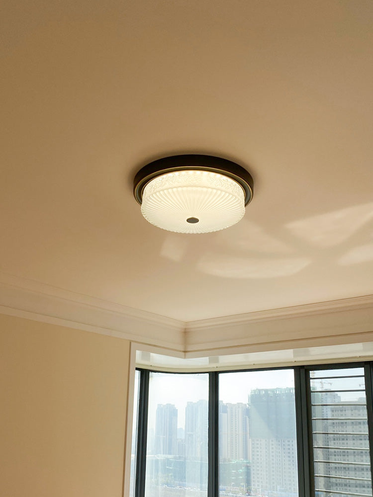 Luminaire de plafond de chambre à coucher en verre transparent en forme de tambour de style colonial
