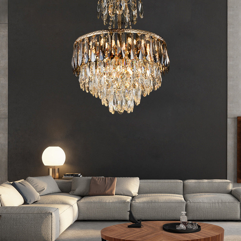 Crystal Tiered Chandelier Lighting Contemporary 8 Heads Gold Ceiling Pendant Light for Living Room