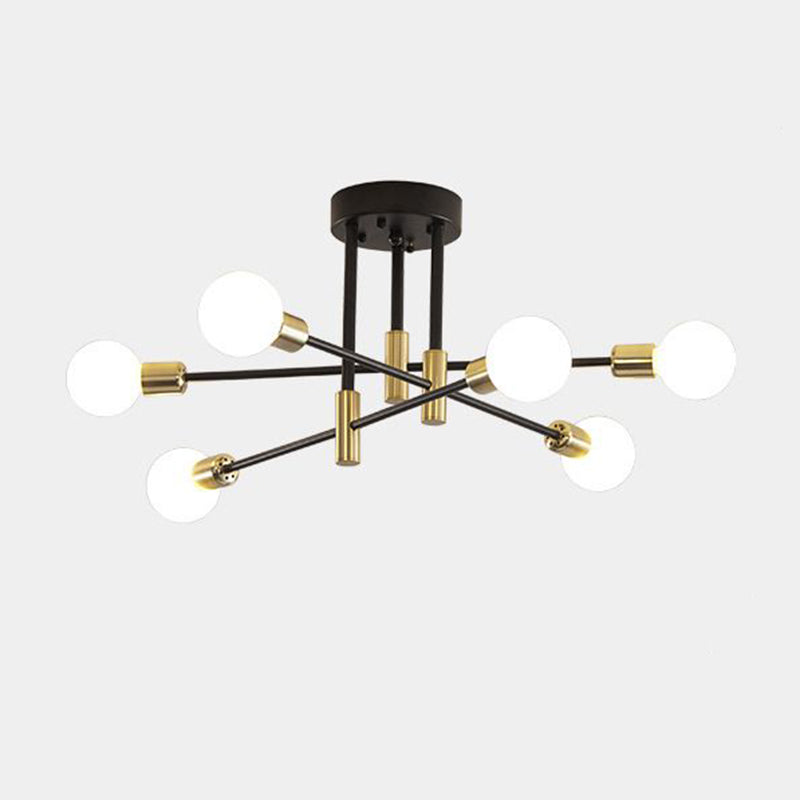 Black Sputnik Flush Mount Industrial Metal Semi Ceiling Light Fixture for Living Room