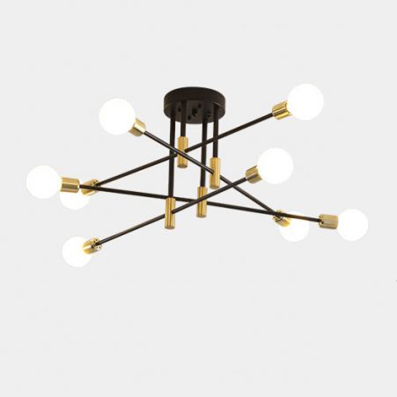 Black Sputnik Flush Mount Industrial Metal Semi Ceiling Light Fixture for Living Room