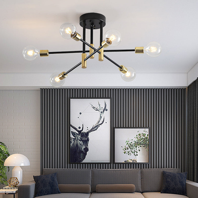 Black Sputnik Flush Mount Industrial Metal Semi Ceiling Light Fixture for Living Room